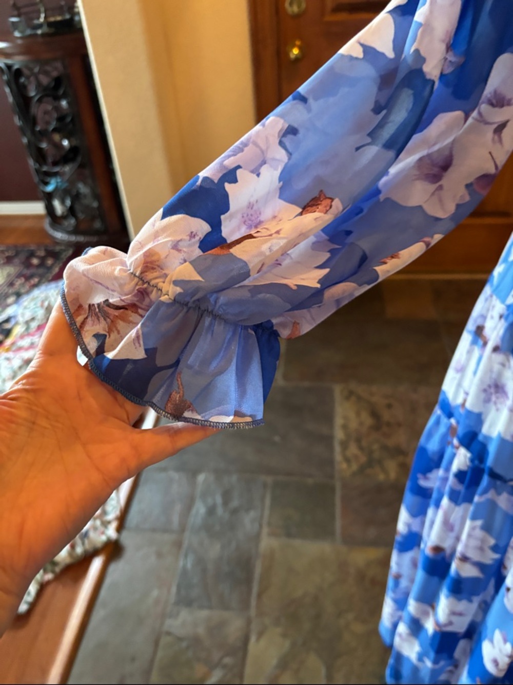 Source Unknown Blue and White Floral Tiered Maxi Dress - Picture 3 of 5